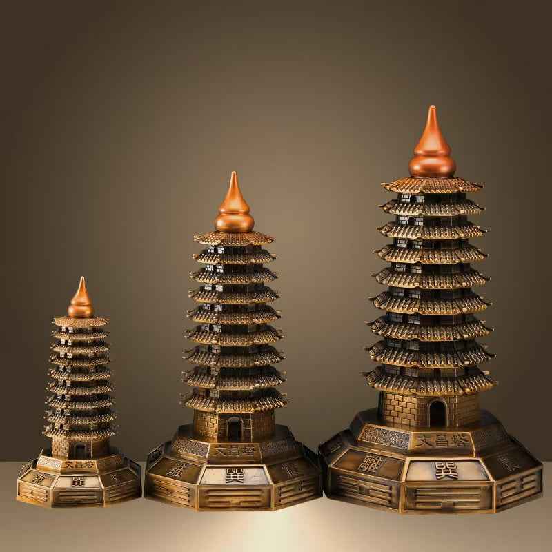 Pure Brass Bagua Wen Chang Tower – Feng Shui Academic & Career Success Sculpture in Multiple Sizes